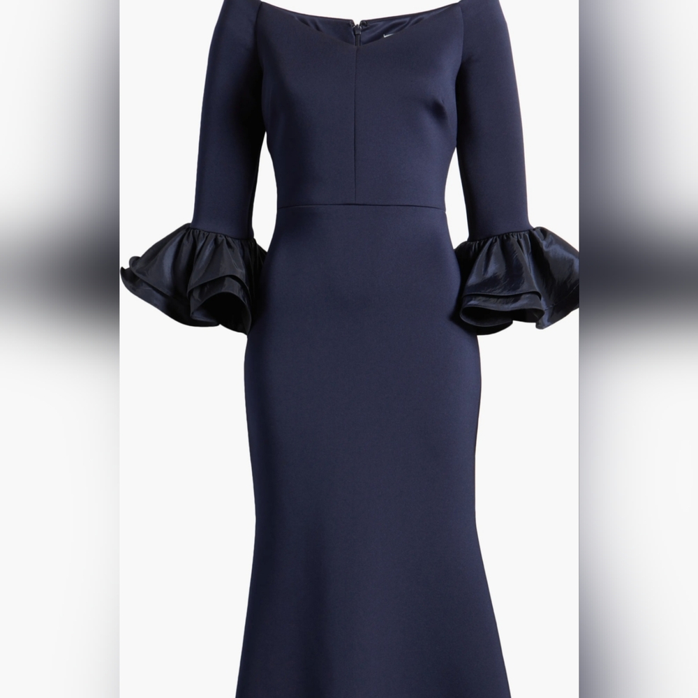 Eliza J Navy Long Sleeve Dress with Ruffle Cuffs Size 6‎